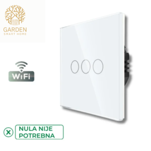 Pametni prekidač slw (nije potrebna „nula“ žica) – 3 tastera – stakleni panel (bijela, crna, siva, krem)