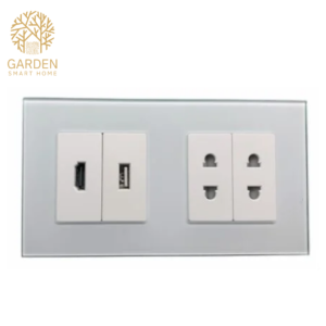 Utičnica modularna hdmi, usb, 2 euro utičnice – stakleni panel